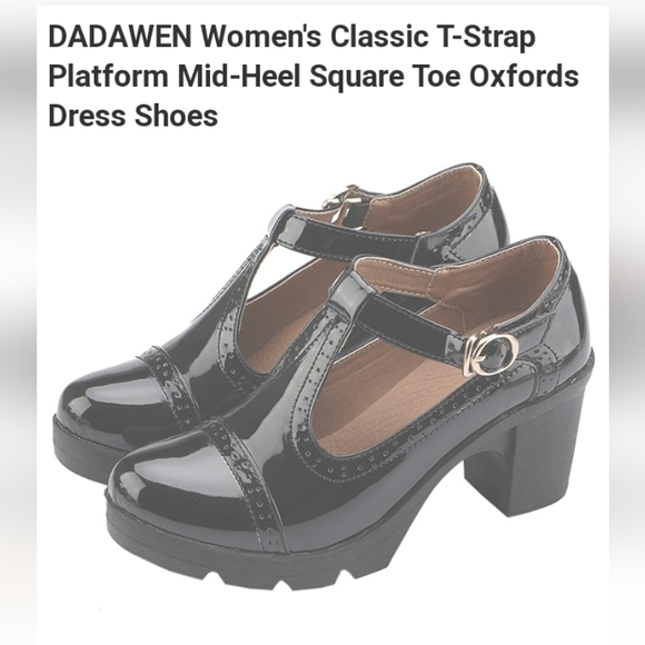 Dadawen Shoes | Dadawen Classic T~Strap Platform Mid Heel Square Toe Oxford Dress Shoes | Color: Black | Size: 38 | Paulasmith845'S Closet